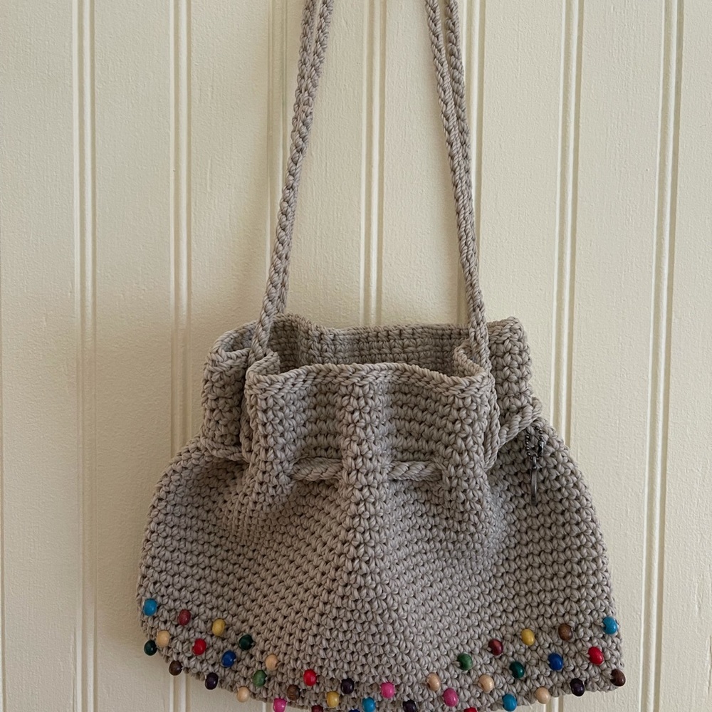 The Sak Ecru Bali Beads Hand Crocheted Wristlet Pouch NWT